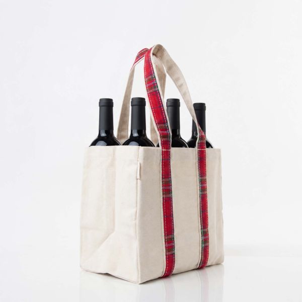 Plaid Four Bottle Wine Carrier