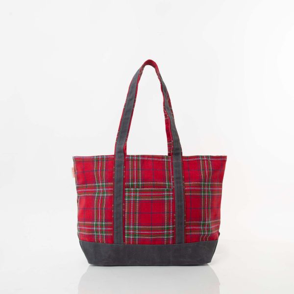 Plaid with Slate Waxed Trim Medium Tote